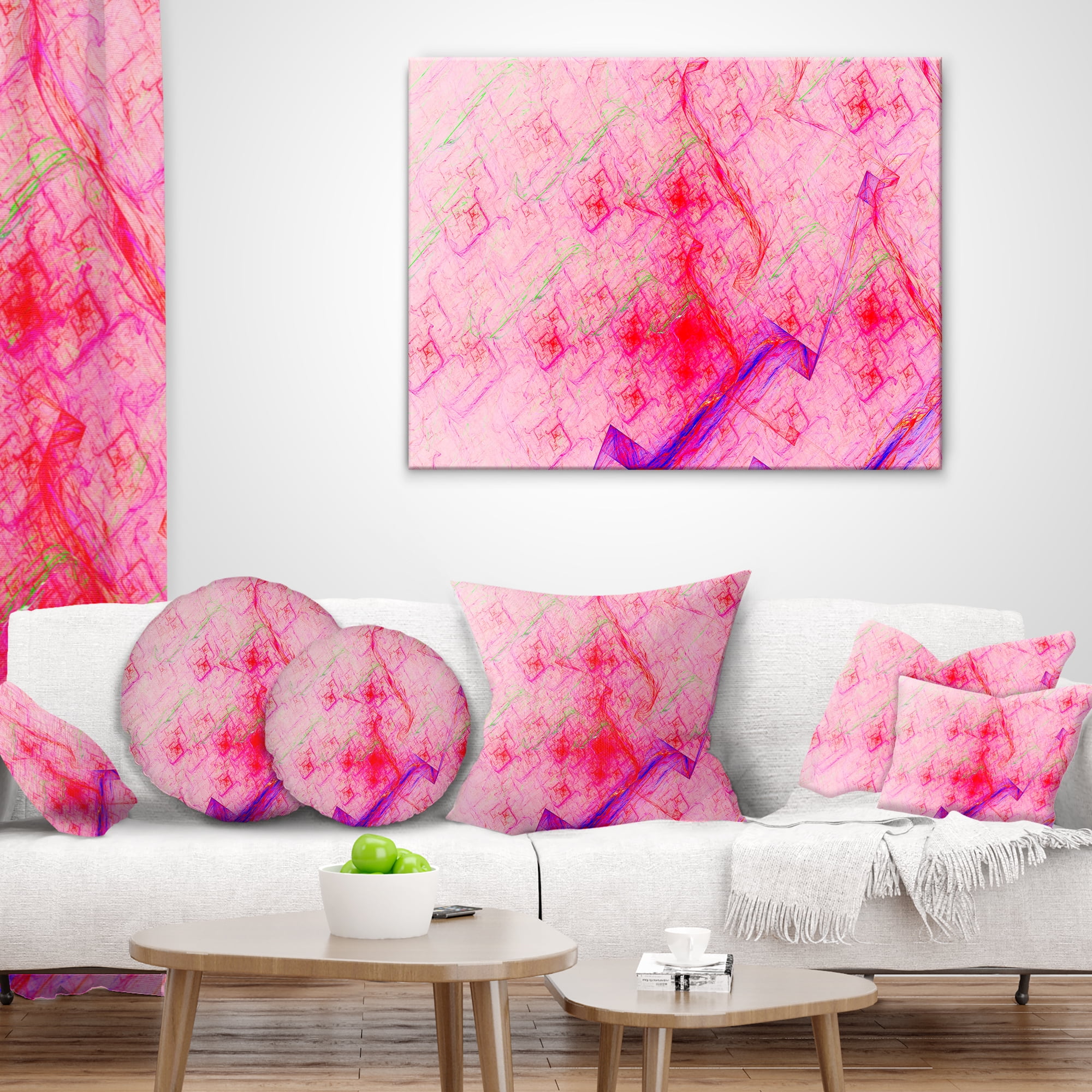 Designart Pink Fractal Electric Lightning - Abstract Throw Pillow - 16x16