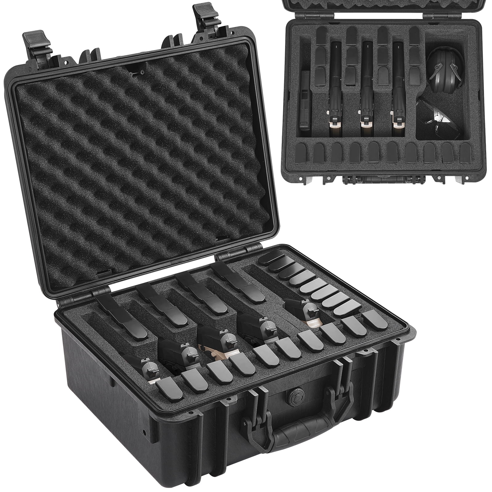 KFFKFF Durable Pistol Containers, Water-Resistant & Dust-Free, Secure Storage for Up to 5 Pistols, Dimensions 18.9x16.3x8.5 Inches, Features Lock Mechanism, Color: Black