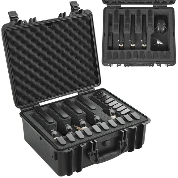 VEVOR Hard Pistol Cases with Pre-cut Lining, Waterproof & Dustproof Hard Gun Case for 5 Pistol, 18.9×16.3×8.5 in Lockable Pistol Case, Black