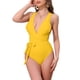 thumbnail image 1 of INSPIRAR CHIC Bikini Monokini de Cuello en V Profundo con Lazo Cruzado en la Espalda 1 Pieza Control de Abdomen Corte Alto Trajes de Baño Amarillo Grande, 1 of 5
