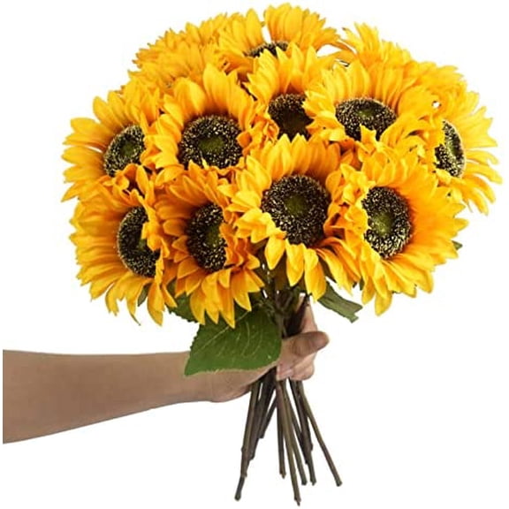 8pcs Artificial Sunflower Flowers Long Stem Large Silk Sunflowers Bridal Wedding Bouquet Fake Yellow Flower Arrangements for Outdoor