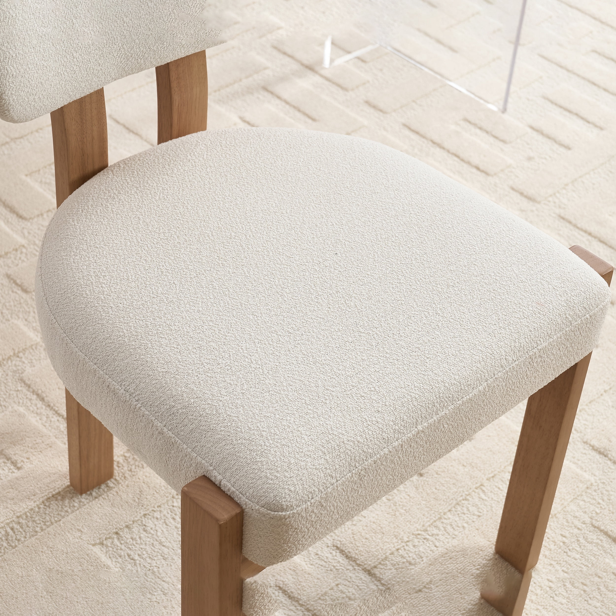 PORKISS Upholstered Dining Chairs Set of 2, Mid-Century Kitchen Chairs with Solid Wood Legs and Cushioned Wingback for Kitchen, Beige