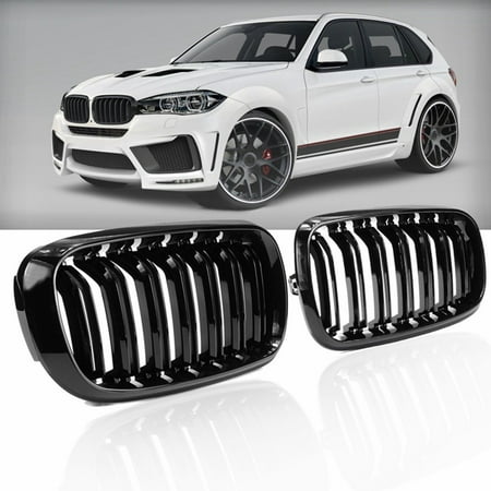 - Gloss Black Dual Slats Kidney Front Grill Grille Girlls Grilles For BMW X5 X6 Series F15 F16 2014-2018