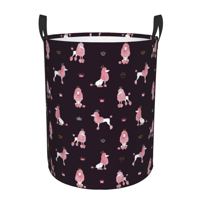 Balery Poodle Dog Cesta de ropa redonda con asas, impermeable, independiente, para ropa, juguetes, dormitorio y familia-Small