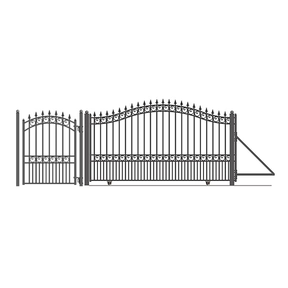 ALEKO Yard Garden Steel Sliding Driveway Gate 18 ft with Pedestrian Gate London Style Black