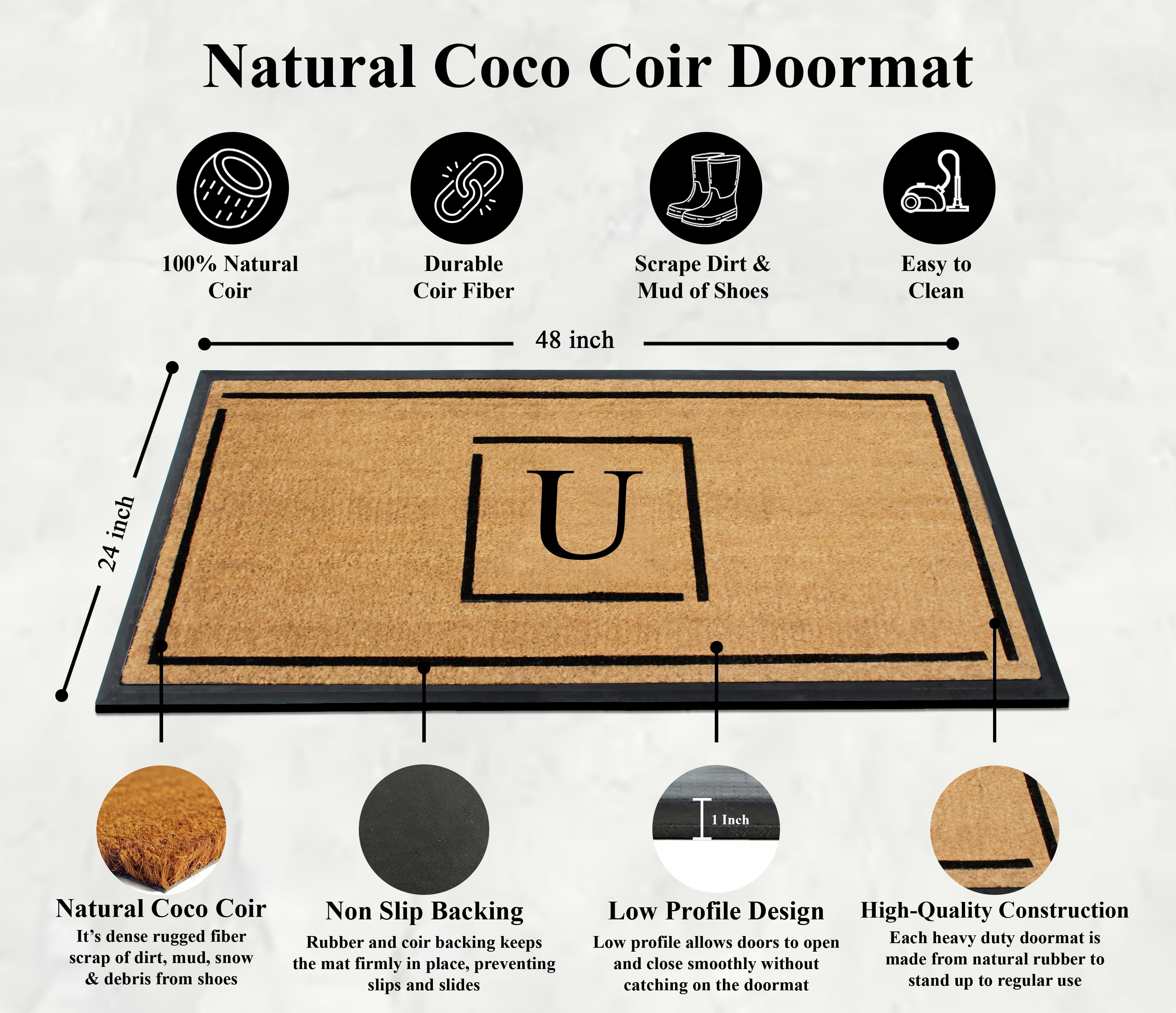 A1 Home Collections Hand-Crafted Rubber Coir Doormat Double/Single Door Mat for Outdoor 24x48 inch