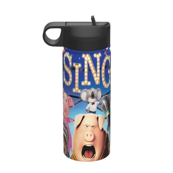 Sing Movie Kids Insulated Water Bottle With Straw - 18 Oz Stainless Steel Double Wall Vacuum Cup, Leakproof, Bpa Free, Suitable For Boys And Girls