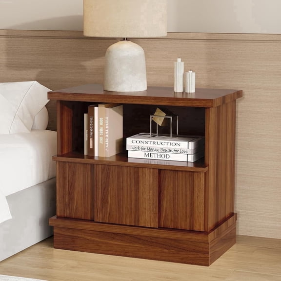 Catrimown 23" Walnut Nightstand with Drawer & Storage, Wooden Large End Table for Bedroom Living Room