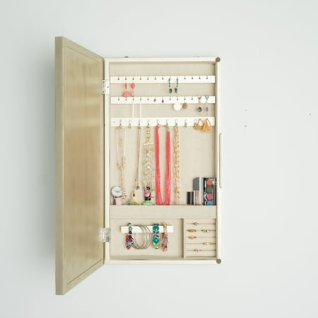 Hives & Honey Nicolette Adult Wall-Mounted Mirrored Jewelry Armoire - Gold, Transitional Style Wood Frame