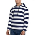 thumbnail image 3 of Rateoe Navy Blue And White Stripes Pattern Mens Hoodie, Pullover Hooded Sweatshirt, Kangaroo Pocket Hoodie Ideal for Daily Wear, Travel and Home-4X-Large, 3 of 7