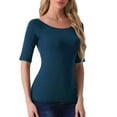 thumbnail image 5 of INSPIRE CHIC Women's Boat Neck Tops Half Sleeves Fitted Layering Soft T-Shirt L Dark Blue, 5 of 7