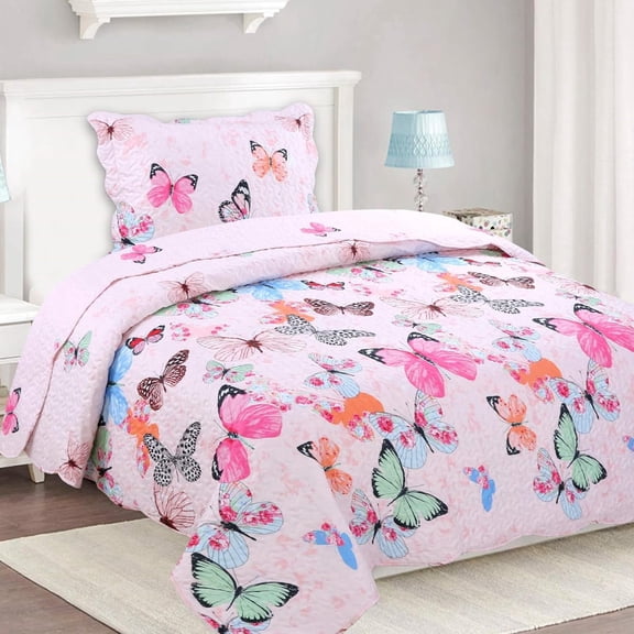 2 Piece Kids Bedspread Quilts Set Throw Blanket for Teens Boys Girls Bed Printed Bedding Coverlet Butterfly A72 (Twin)
