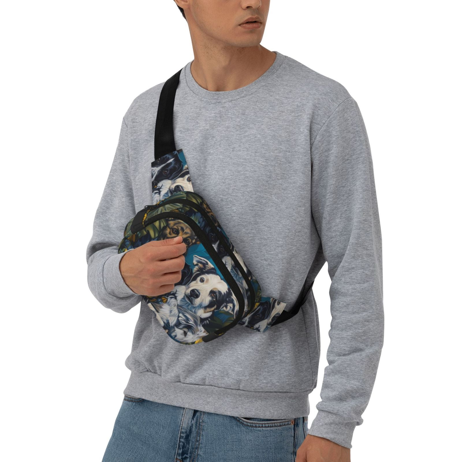 Picia Sunset Sunflower Dog Print Square Double-Layer Waist Bag Mini Adjustable Waist Belt Bag Exercise Running Travel Hiking