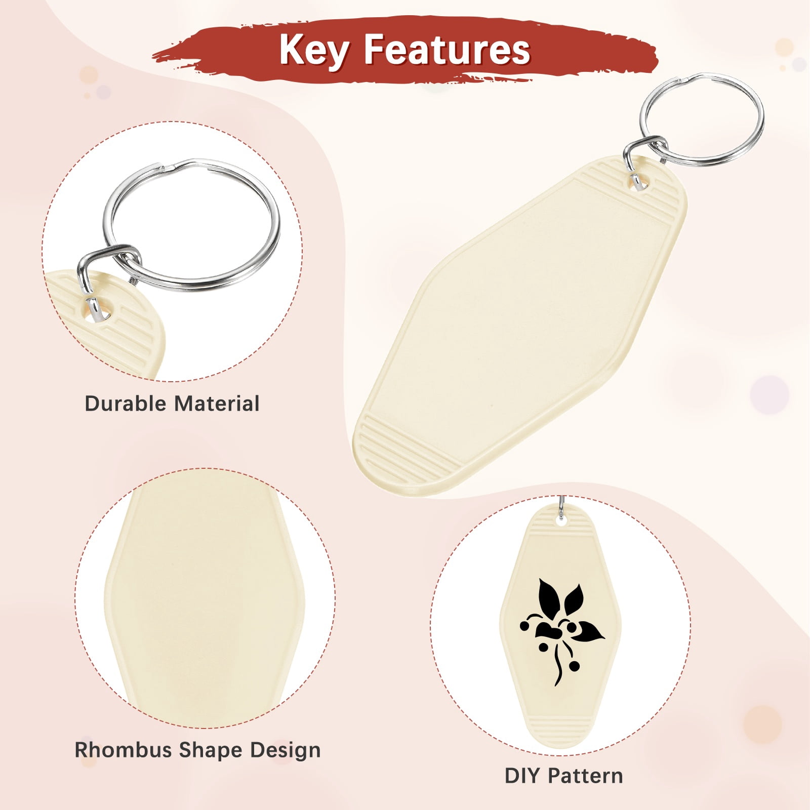 Blank Hotel Keychain Tags [60PCS] - Plastic Rhombus Blank Motel Keychain for Luggage Labels [Beige] Vintage Key Tags
