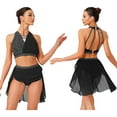thumbnail image 5 of Sholeno Women's Lyrical Dance Outfits Halter Sleeveless Shiny Dance Crop Top with Skirt Dancewear Black S, 5 of 6