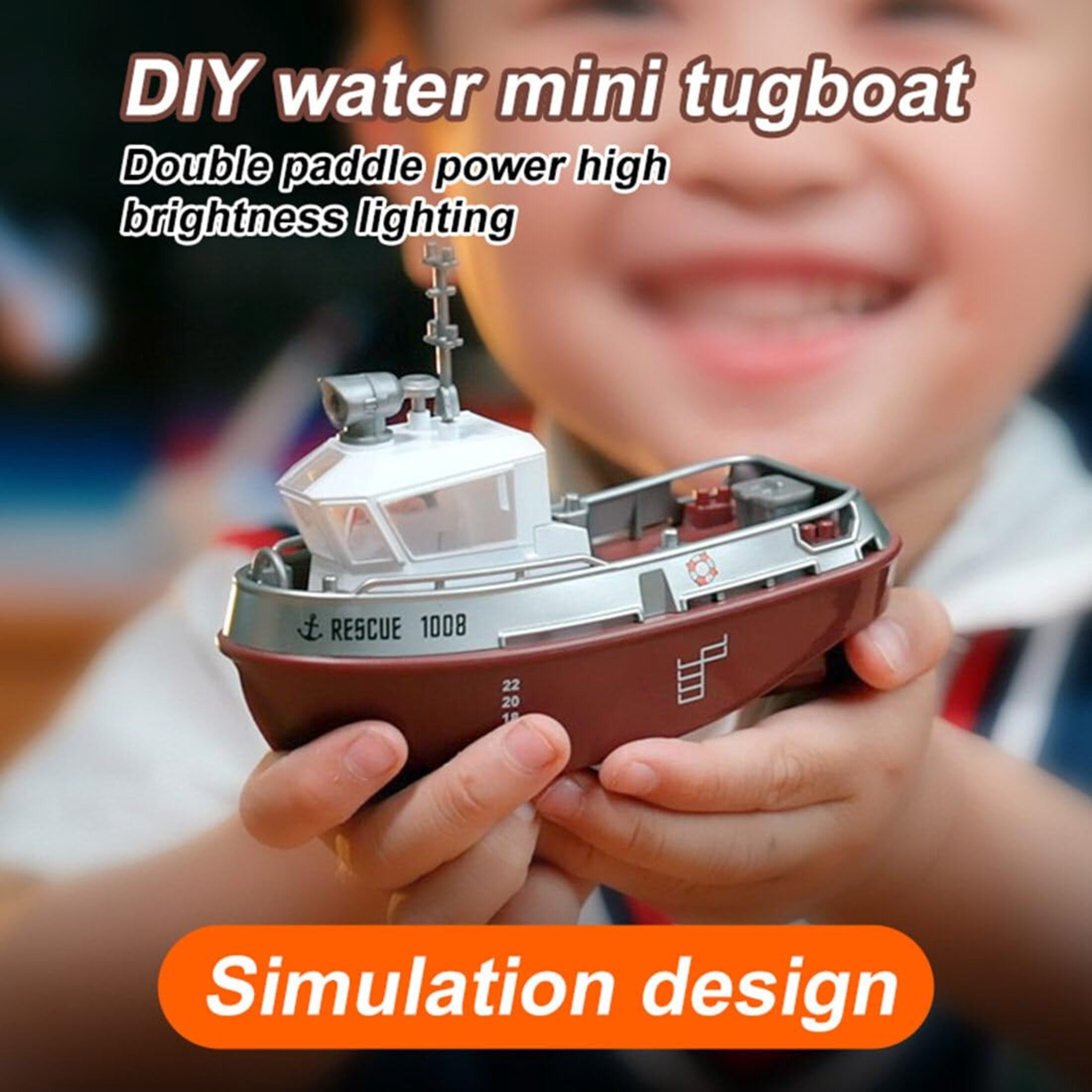 RC Rescue Ship, Funtogether Toys, Tugboat with Working Lights & Dual Propellers, Rechargeable Pool Toy