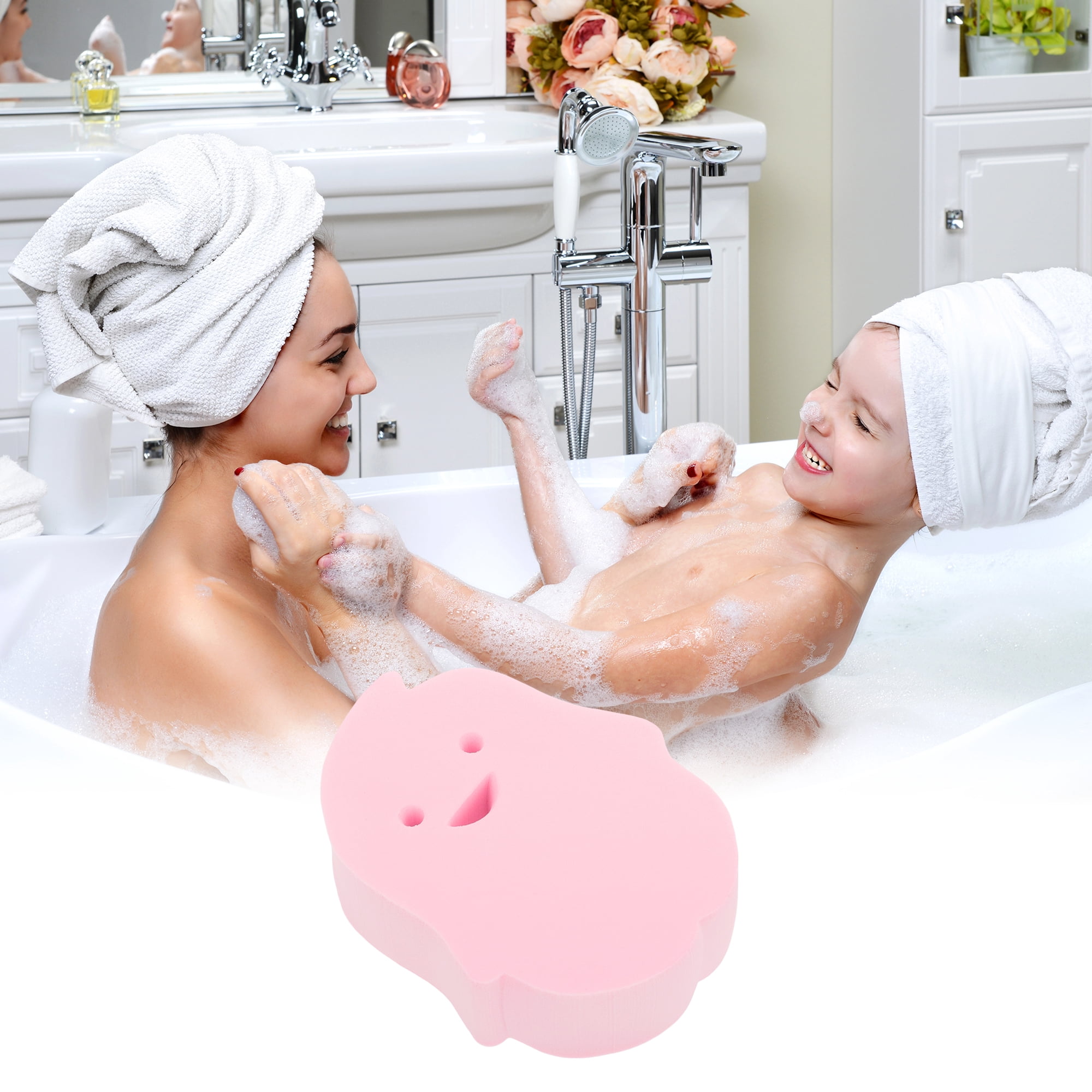 Unique Bargains Penguins Shape Bath Sponge 1 Pc Pink