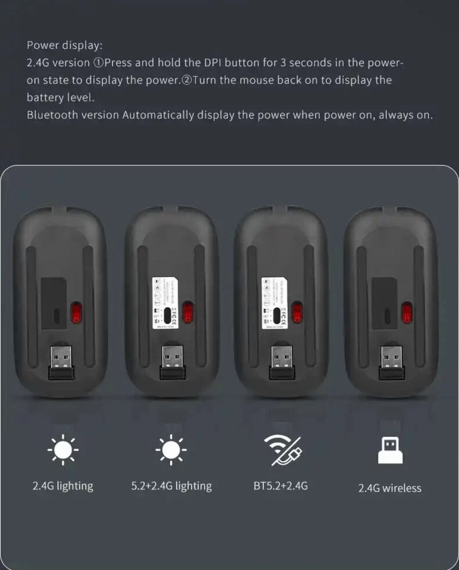 RHEA- Tablet Phone Computer Bluetooth Wireless Mouse Charging Luminous 2.4G Usb Wirele