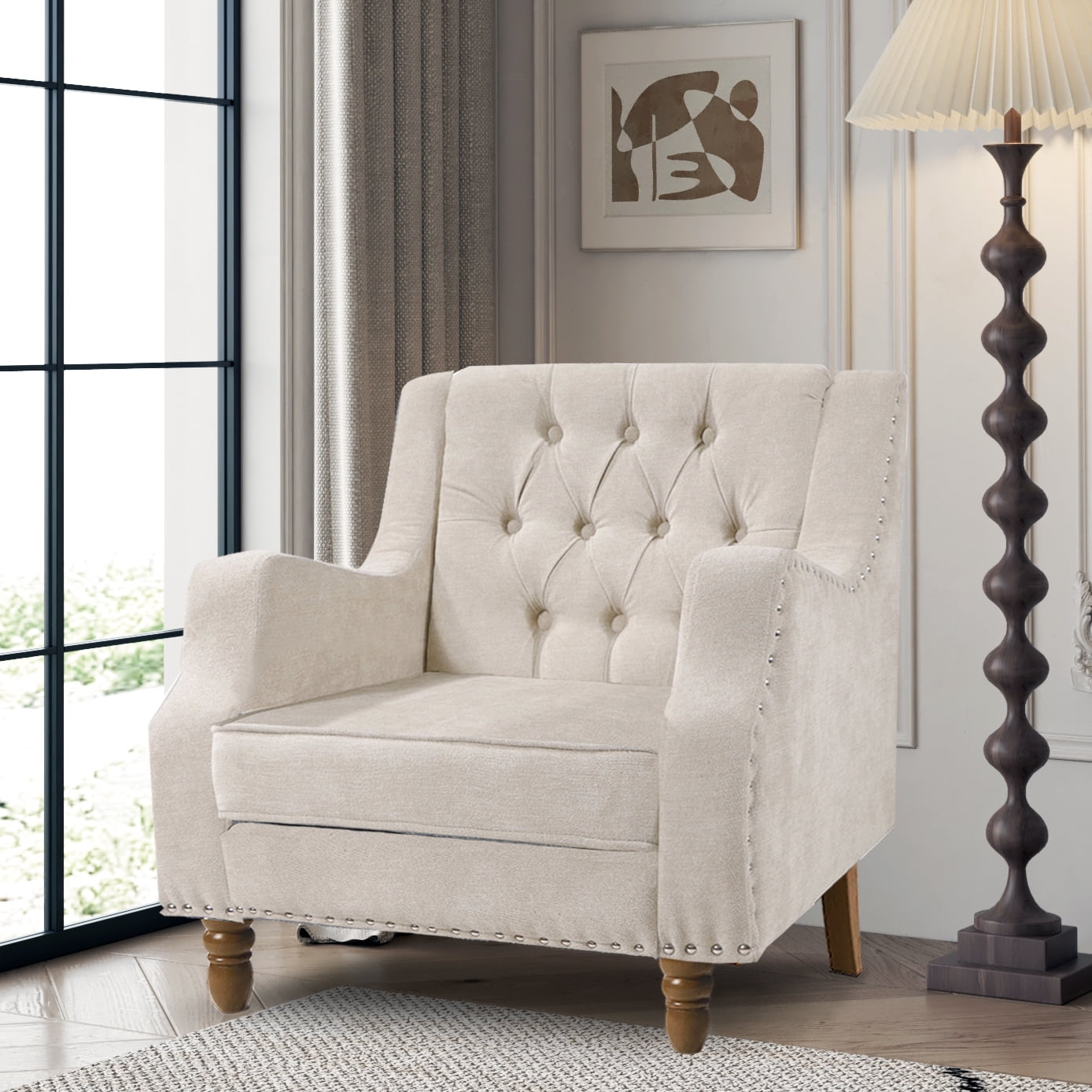 Button Tufted Upholstered Armchair for Living Room