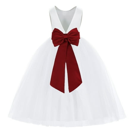 

White V-Back Satin Special Occasion Dresses for Toddler Girls 219T