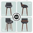thumbnail image 4 of ClinQ Counter Height Swivel Bar Stools Set of 3, Linen Fabric Upholstered 360° Rotating Chairs with Walnut Legs and Metal Footrest, Darkgray, 4 of 6