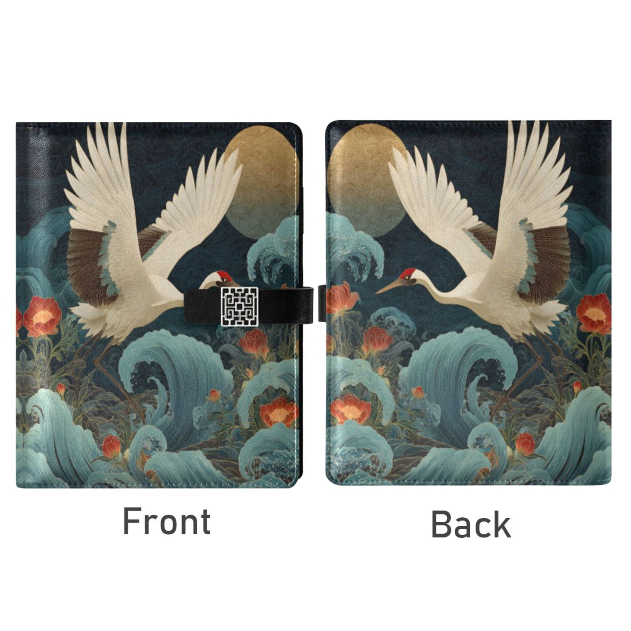 Leather Planner Leather Notebook Notebook Journal Binder Design Pen Pocket Design Convenient for Storage Crane Sea Waves
