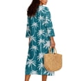 thumbnail image 2 of DISNIMO Palm Tree Printed Women's Linen Style Maxi Dresses Casual Loose Dress 3/4 Sleeve Midi Dresses Lightweight V Neck Dresses for Women, S, 2 of 6