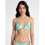 No Boundaries Hibiscus Printed Triangle Bikini Top, Women’s XXS-XXL
