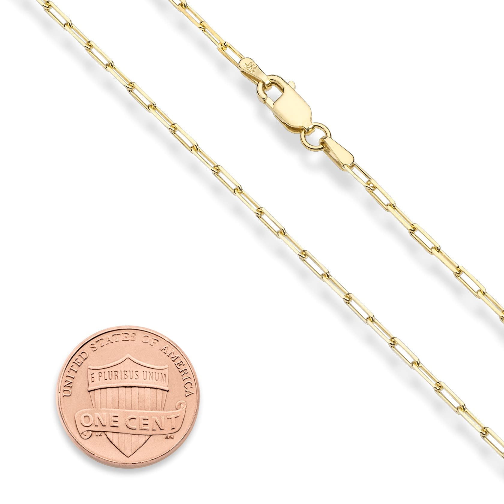 Miabella Solid 18K Gold Over Sterling Silver Italian 2mm Paperclip Link Chain Necklace for Women, 925 Made in Italy (Length 20 Inches)