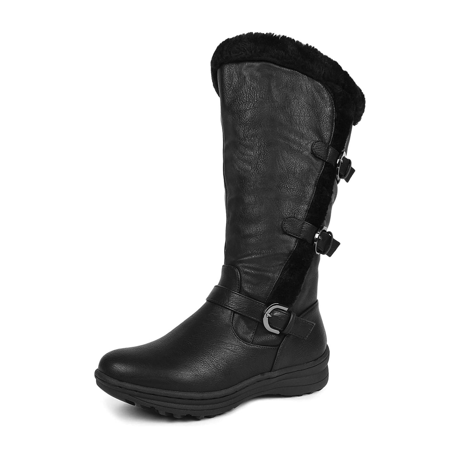DREAM PAIRS Womens Faux Fur Winter Warm Wide-Calf Side Zip Knee High Snow Boots MINX-W WIDE/CALF