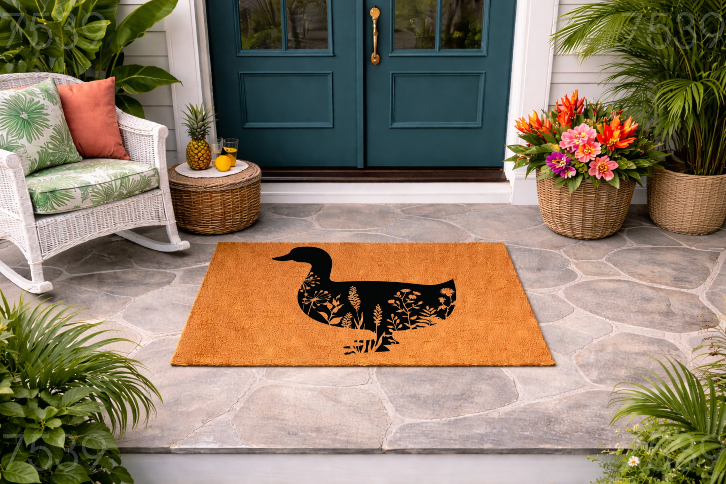 Duck Silhouette Doormat, Floral Nature Outdoor Entryway Door Mat (18x30 inches) WoodByStu 7539