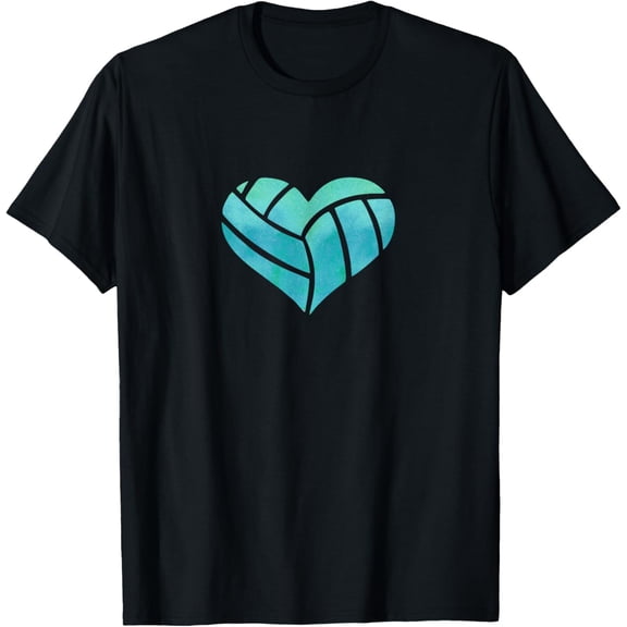 Volleyball Heart Teal Watercolor Gift for a Girl T-Shirt- Classic Unisex 100% Cotton Crew Neck T-Shirt Regular Fit Breathable Casual Everyday Wear
