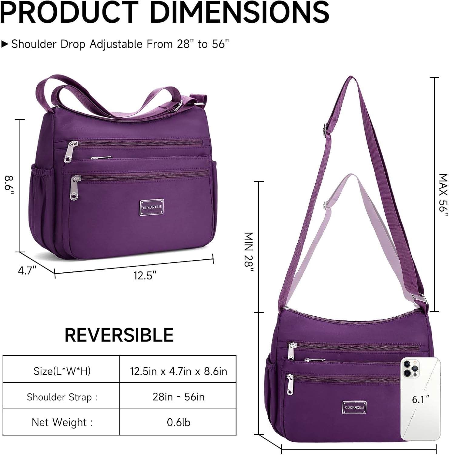 Crossbody Shoulder Bag for Women Handbag Purse, Large Nylon Tote with Adjustable Strap