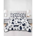 thumbnail image 2 of Quilts Twin Size Bedding Set, Black Navy Blue Cat Lightweight Quilted Comforter, Cat Paw Farmhouse Soft Reversible Bedspread Coverlet with Pillow Covers for All Season, 68" x 86", 2 of 7