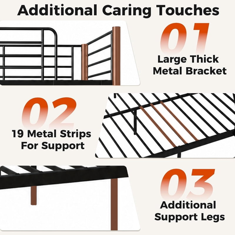 avobird Bunk Beds Twin Over Full Size, Heavy-Duty Metal Frame with 990 lbs Bottom Capacity, High Guardrails,Noise-Free Slats, No Box Spring Needed, Black