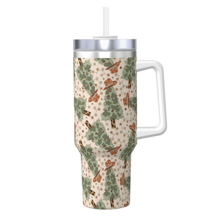 

Fuzoiu Cowboy Christmas Trees Print 40OZ Ice Bully Stainless Steel Insulated Cup with Handle and Straw - Perfect for Travel and Sports
