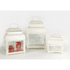 Set of 3 Farm Fresh Antique White Glass and Metal Pillar Candle Lanterns