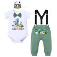 thumbnail image 6 of IBTOM CASTLE Baby Boys Jungle Theme My 1st Birthday Outfit Romper+Pants+Suspenders+Headband 4Pcs Photoshoot Cake Smash Outfit 12-18 Months Light Green, 6 of 8