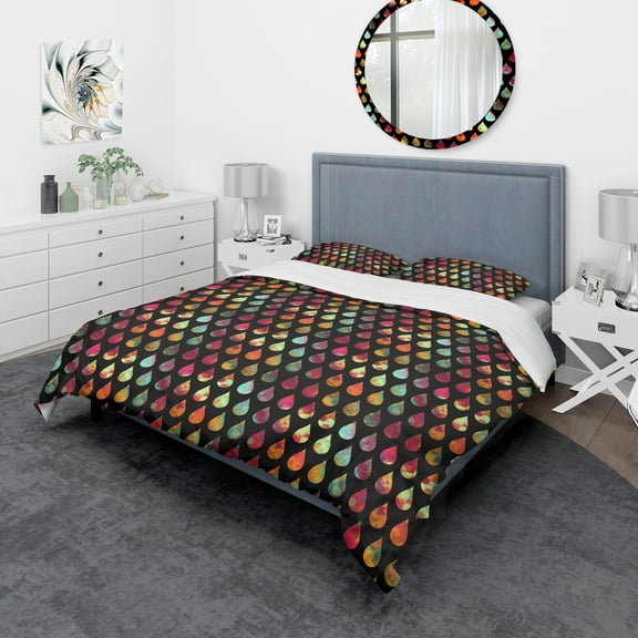 Designart 'Drops of Geometric Colours on Black Background' Modern & Contemporary Duvet Cover Set