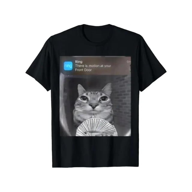 T-Shirt for Men 100% Cotton Ring Cat with Motion Meme T-Shirt