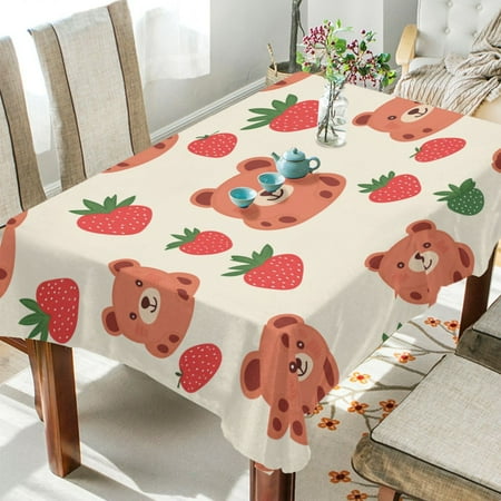 

WOBOGO Strawberry Bear Square Tablecloth 60×60in Polyester Fabric Tablecloth Washable Dust Resistant Wrinkle Resistant