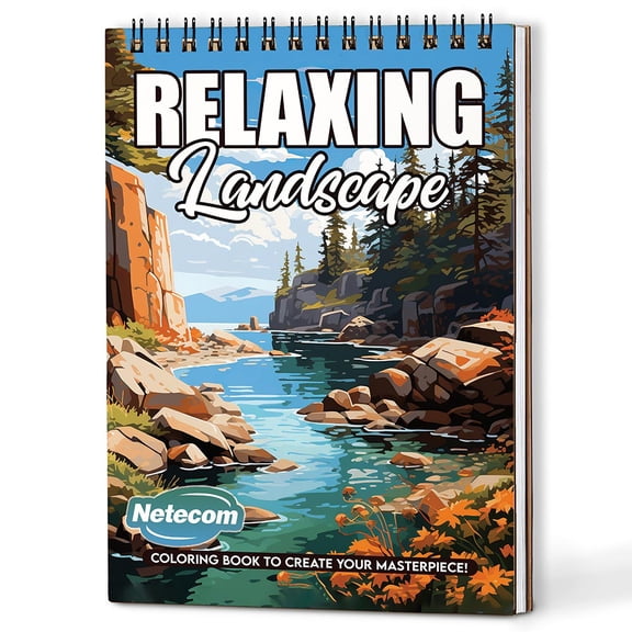 Netecom Relaxing Landscape Coloring Book Spiral Bound for Adults, A5 Wooden Cover, 30 Tranquil Scenes Coloring Pages of Peaceful Moments for Stress Relief and Relaxation