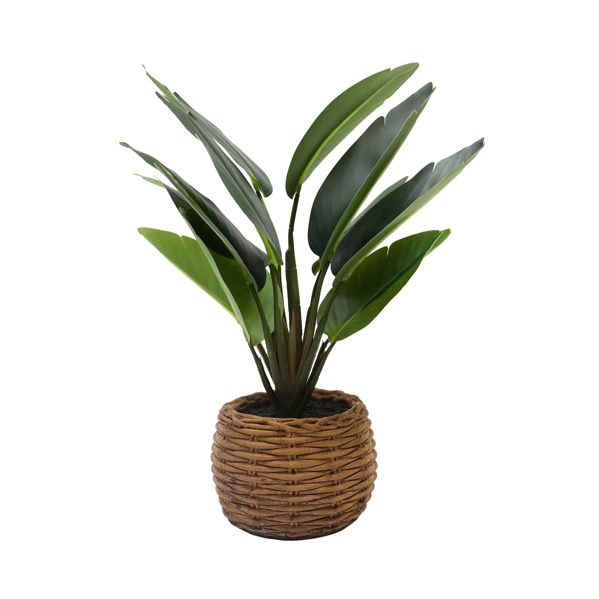 Nature's Mark 16.9”H Artificial Birds of Paradise Greenery Plant in Cement Woven Look Pot