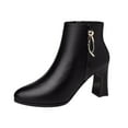 thumbnail image 2 of Wavsuf Cowboy Boots for Women Loose Short Ankle-High with Zipper with Fuzz with High Heel Round Toe Black Shoes Size 36, 2 of 8