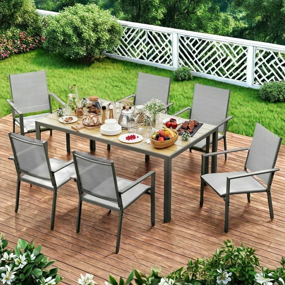 Lofka 7-Piece Outdoor Patio Dining Set ,Patio Conversation Set with 6 Textilene Chairs & 1 Metal Steel Table,Gray