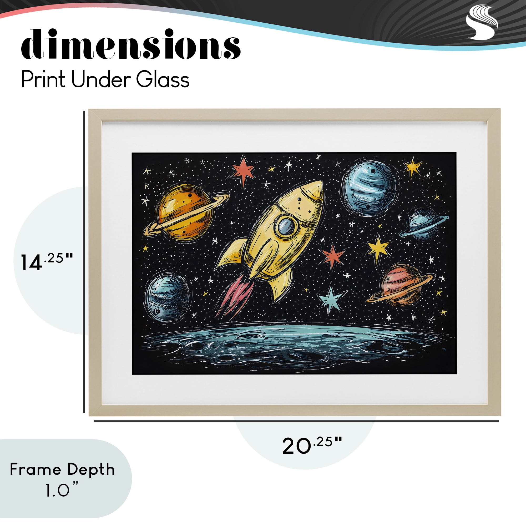 Stupell Industries Whimsical Rocket & Planets Birch Framed Print Under Glass, design by Creative Studio