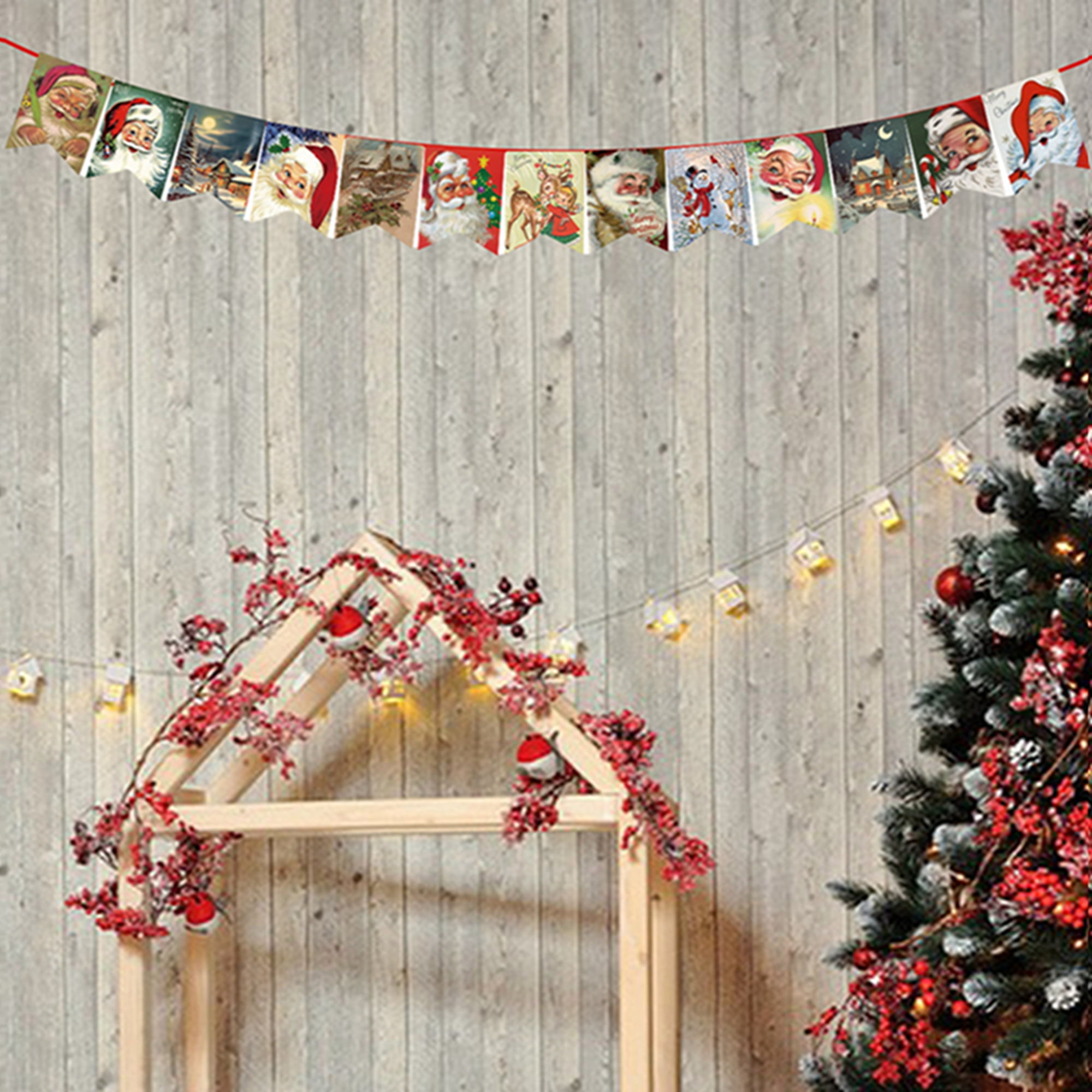 Vintage Christmas Banner-Traditional Christmas Decor Vintage Style  Christmas Tree Garland for Fireplace,Vintage Merry Christmas Bunting for  Christmas