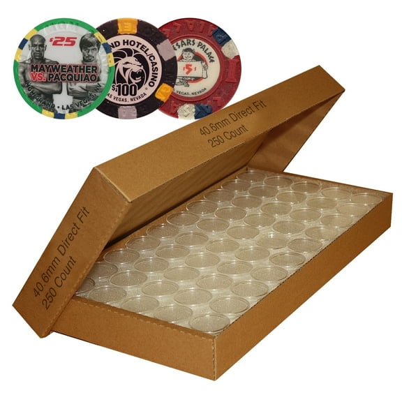 Direct-Fit Airtight 40.6mm - 250 Count Capsules / Holders for Casino or Poker Chips