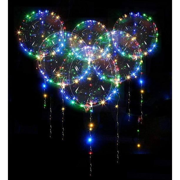 LED Light Up BoBo Balloons Multicolor,Clear Bobo Balloons,3 Levels Flashing  LED String Lights,20 Inches Bubble Helium