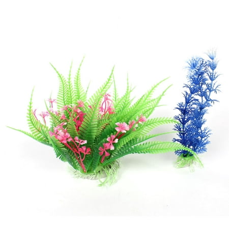 Unique Bargains 2 Pieces Plastic Water Grass Decoration 17cm Height for Fish Bowl Green